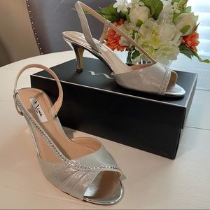 Nina NY Silver Rhinestone Sling Back Formal Strappy Heels NEW Sz 10 M